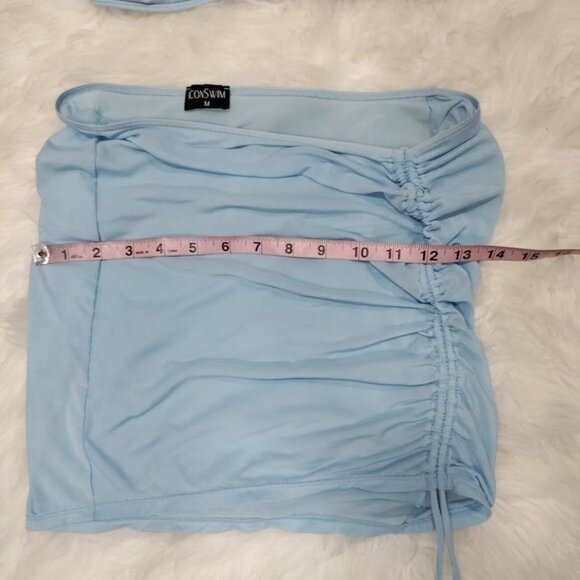 Icon Swim Light Blue Bikini Set With Ruched Cover Up Skirt & Halter Top Size M - Picture 12 of 12